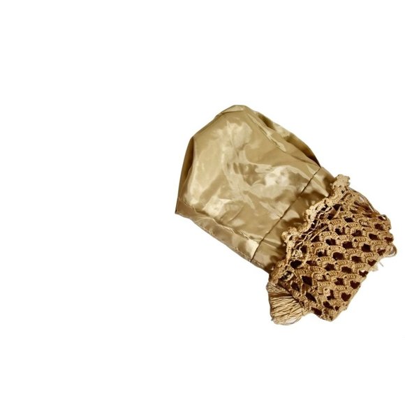 Vintage Women's Boho Crochet Drawstring Handbag Satin Lining Long Strap Fringe - Picture 6 of 8